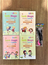 Load image into Gallery viewer, 4 Books/Sets of Children&#39;s Magic Books, Reusable 3D Calligraphy Copybooks, English Number Lettering Magic Practice Copybooks