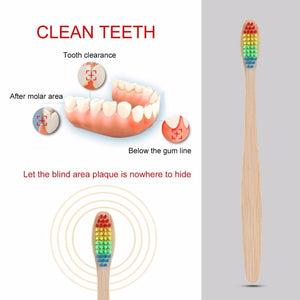 Eco friendly Wooden Rainbow Bamboo Handle Toothbrush